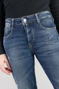 Femme Le Temps des Cerises Coupe Mom-Bambino 400/17 Mom Taille Haute 7/8Eme Jeans Destroy Bleu N°2