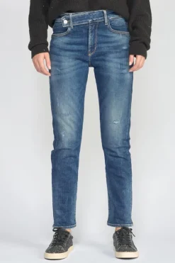 Femme Le Temps des Cerises Coupe Regular-Basic 400/17 Mom Taille Haute 7/8Eme Jeans Destroy Bleu N°2