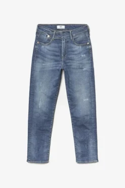 Femme Le Temps des Cerises Coupe Regular-Basic 400/17 Mom Taille Haute 7/8Eme Jeans Destroy Bleu N°2