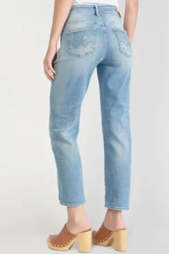 Femme Le Temps des Cerises Coupe Regular-Basic 400/17 Mom Taille Haute 7/8Eme Jeans Destroy Bleu N°4