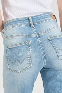 Femme Le Temps des Cerises Coupe Regular-Basic 400/17 Mom Taille Haute 7/8Eme Jeans Destroy Bleu N°4