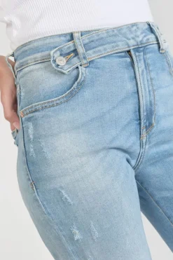 Femme Le Temps des Cerises Coupe Regular-Basic 400/17 Mom Taille Haute 7/8Eme Jeans Destroy Bleu N°4