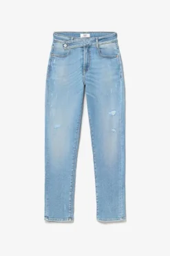 Femme Le Temps des Cerises Coupe Regular-Basic 400/17 Mom Taille Haute 7/8Eme Jeans Destroy Bleu N°4