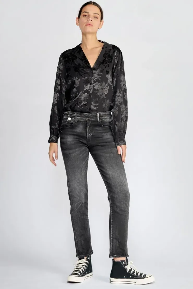 Femme Le Temps des Cerises Coupe Regular-Basic 400/17 Mom Taille Haute 7/8Eme Jeans Noir N°1