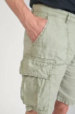 Homme Le Temps des Cerises Shorts & Bermudas-Bermuda En Lin Rocca Vert Amande