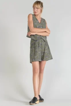 Femme Le Temps des Cerises Shorts & Jupes-Bermuda Fost Kaki A Motif Fleuri