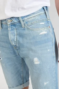 Homme Le Temps des Cerises Bermudas-Bermuda Laredo En Jeans Bleu Clair Delave Destroy