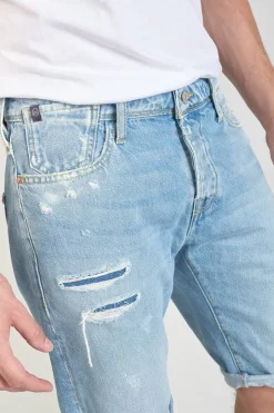 Homme Le Temps des Cerises Bermudas-Bermuda Laredo En Jeans Bleu Clair Delave Destroy