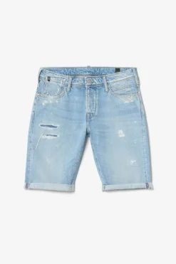 Homme Le Temps des Cerises Bermudas-Bermuda Laredo En Jeans Bleu Clair Delave Destroy