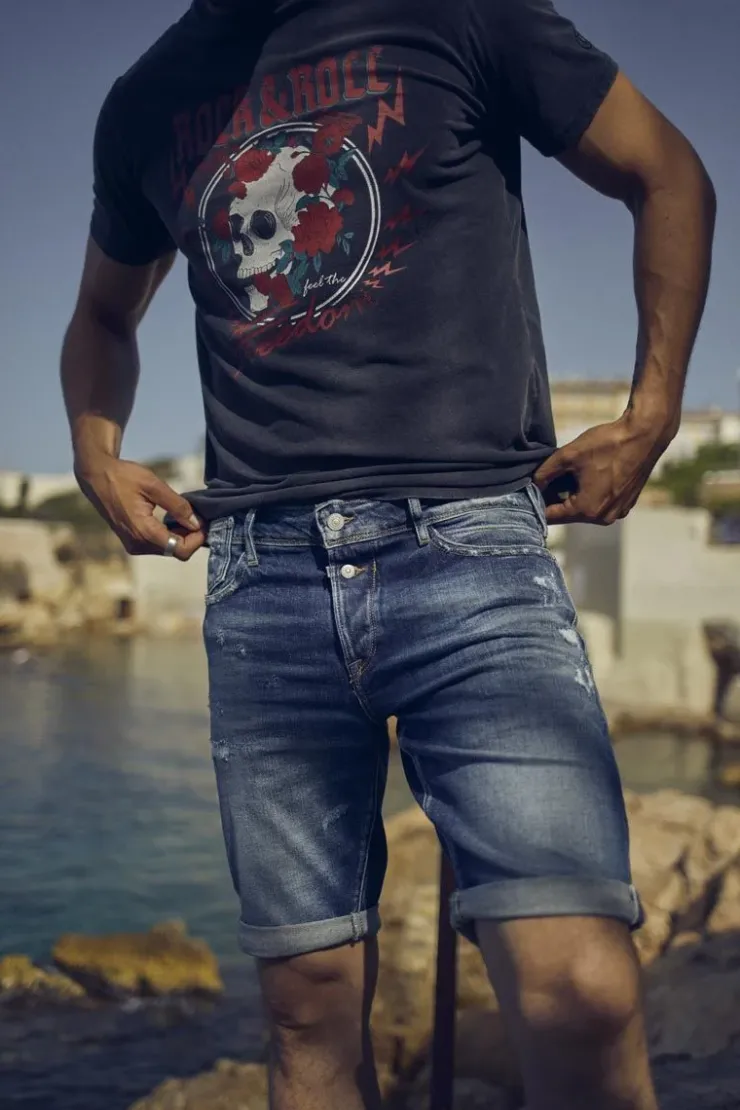Homme Le Temps des Cerises Bermudas-Bermuda Laredo En Jeans Bleu Fonce Destroy