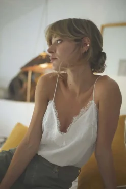 Femme Le Temps des Cerises Tops-Body Caraco Luiss En Jacquard Ecru