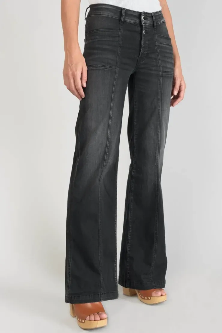 Femme Le Temps des Cerises Taille Haute-Bran Pulp Flare Taille Haute Jeans Noir N°1