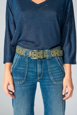 Femme Le Temps des Cerises Ceintures-Ceinture Minog En Daim Kaki