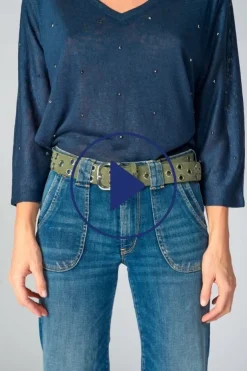 Femme Le Temps des Cerises Ceintures-Ceinture Minog En Daim Kaki