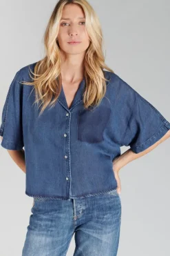 Femme Le Temps des Cerises Chemises-Chemise Alama En Tencel Bleu