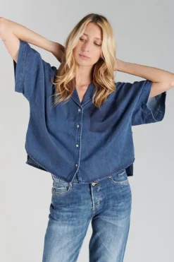 Femme Le Temps des Cerises Chemises-Chemise Alama En Tencel Bleu