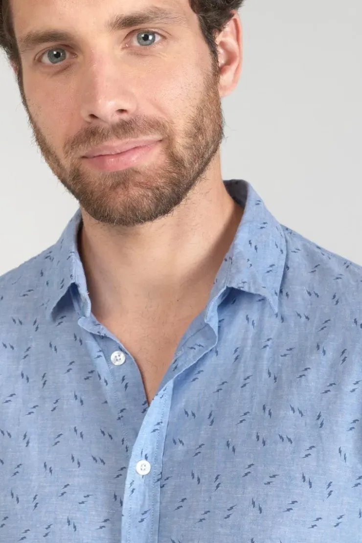 Homme Le Temps des Cerises Chemises-Chemise Arpe En Lin Melange Bleu Ciel