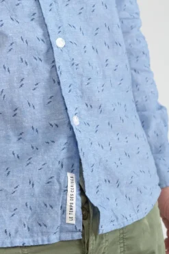 Homme Le Temps des Cerises Chemises-Chemise Arpe En Lin Melange Bleu Ciel
