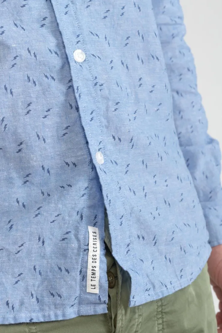 Homme Le Temps des Cerises Chemises-Chemise Arpe En Lin Melange Bleu Ciel