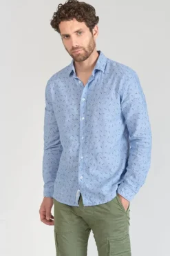 Homme Le Temps des Cerises Chemises-Chemise Arpe En Lin Melange Bleu Ciel