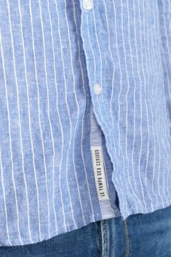 Homme Le Temps des Cerises Chemises-Chemise Bolko En Lin Melange Bleu Ciel