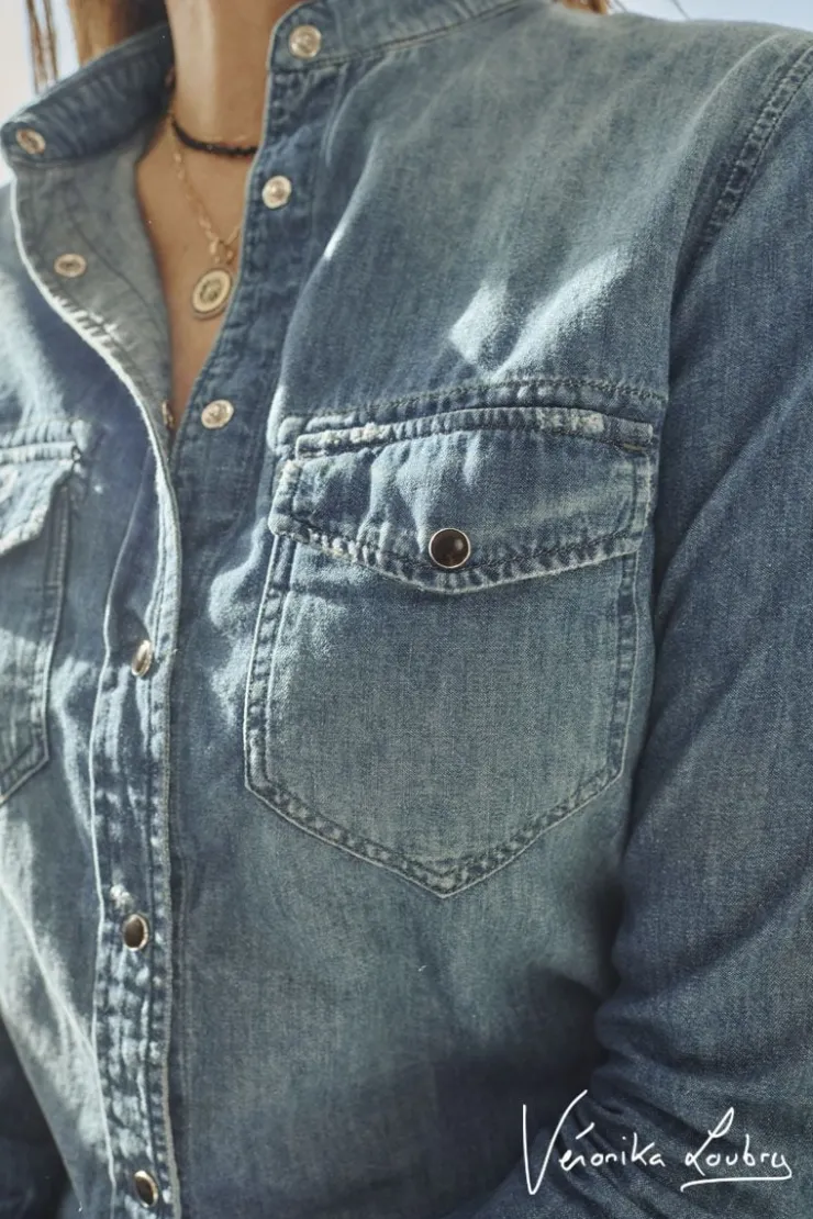 Femme Le Temps des Cerises Chemises Et Vestes-Chemise En Jeans Josy Bleue By Veronika Loubry