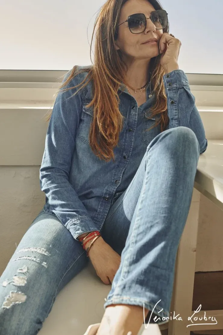 Femme Le Temps des Cerises Chemises Et Vestes-Chemise En Jeans Josy Bleue By Veronika Loubry
