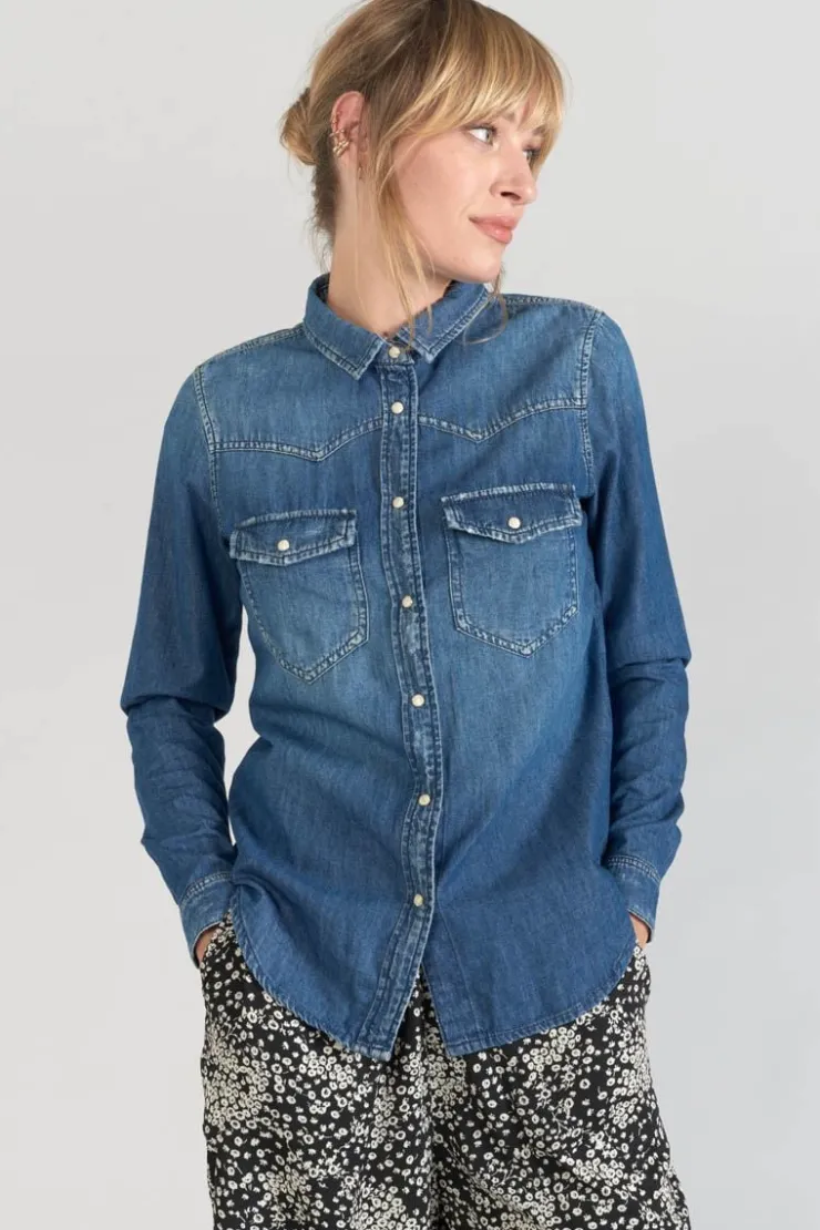 Femme Le Temps des Cerises Chemises Et Vestes-Chemise En Jeans Juanita Bleue
