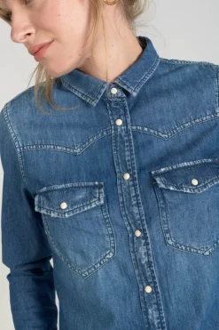 Femme Le Temps des Cerises Chemises Et Vestes-Chemise En Jeans Juanita Bleue