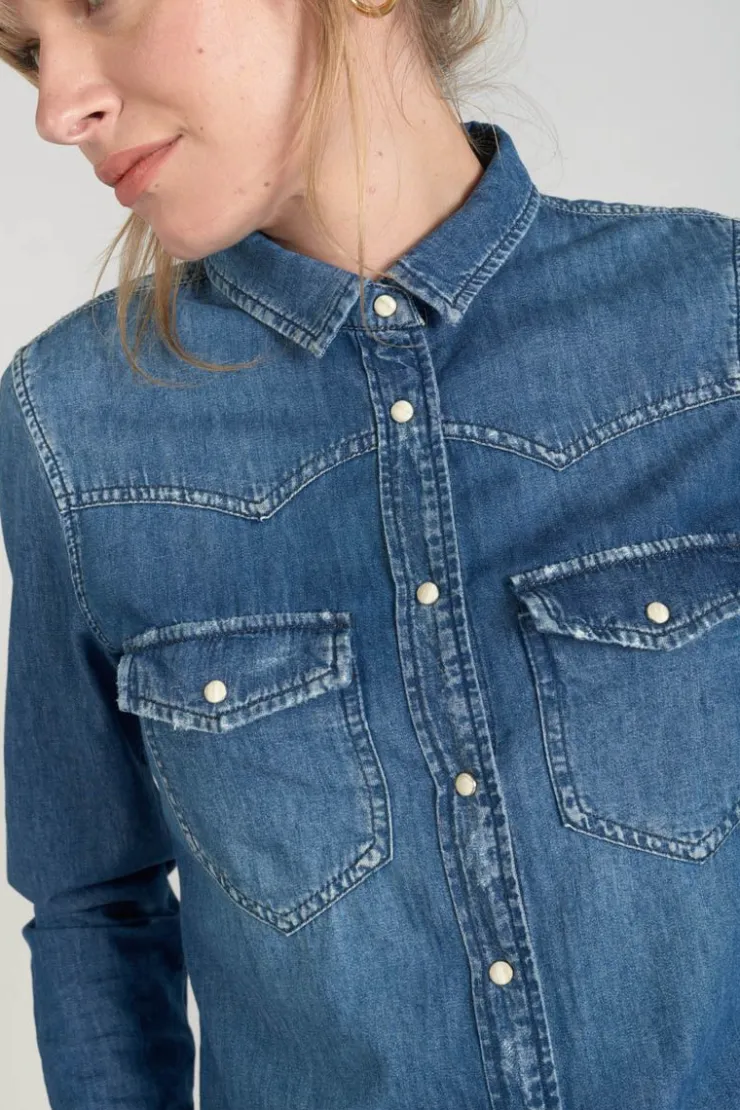 Femme Le Temps des Cerises Chemises Et Vestes-Chemise En Jeans Juanita Bleue