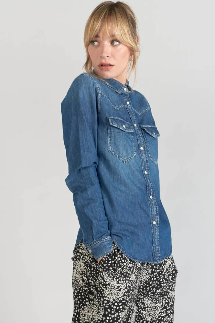 Femme Le Temps des Cerises Chemises Et Vestes-Chemise En Jeans Juanita Bleue