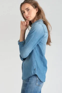 Femme Le Temps des Cerises Chemises Et Vestes-Chemise En Jeans Juanita Bleu Clair