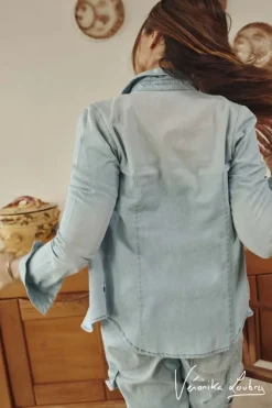Femme Le Temps des Cerises Chemises Et Vestes-Chemise En Jeans Nude Bleue By Veronika Loubry