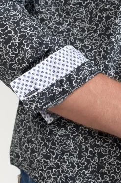 Homme Le Temps des Cerises Chemises-Chemise Fibor A Motif Fleuri Noir Et Blanc