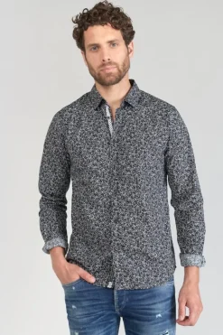 Homme Le Temps des Cerises Chemises-Chemise Fibor A Motif Fleuri Noir Et Blanc