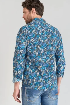 Homme Le Temps des Cerises Chemises-Chemise Griba A Motif Fleuri Bleu