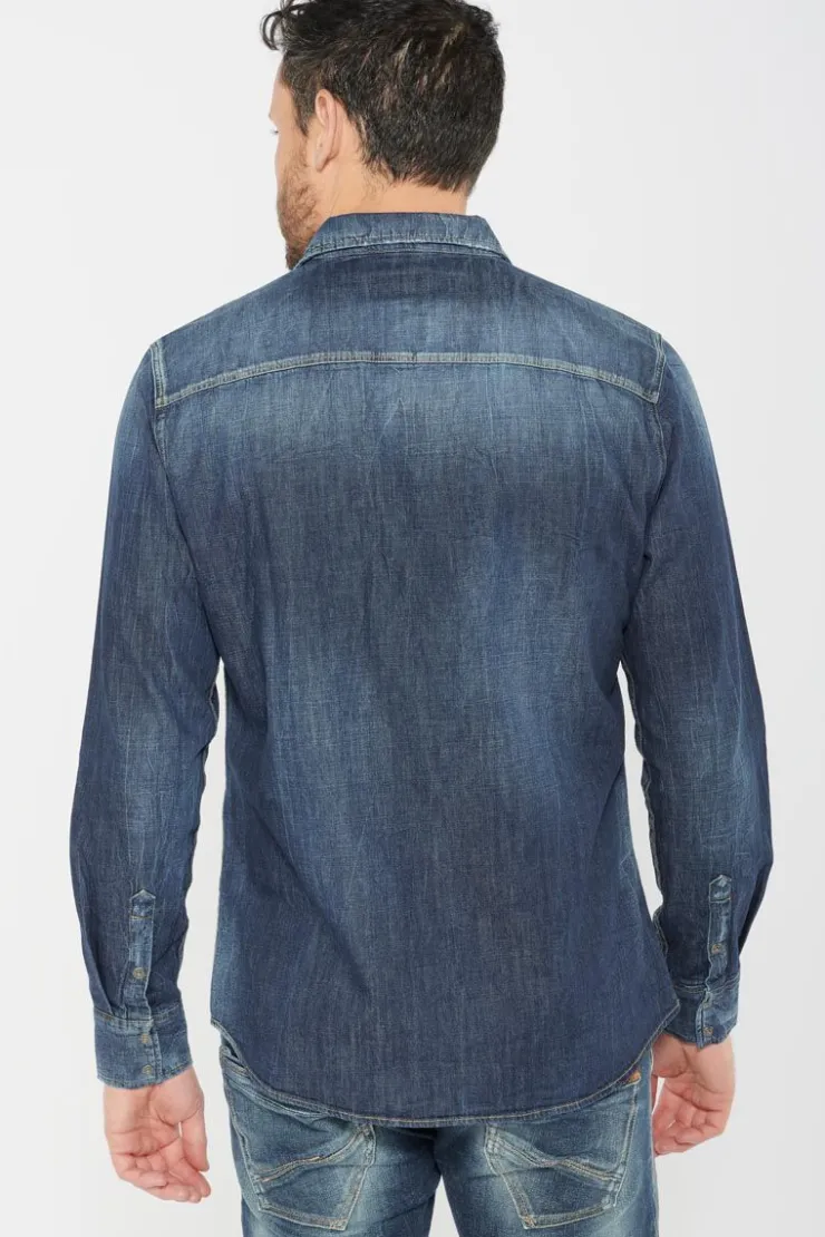 Homme Le Temps des Cerises Chemises Et Vestes-Chemise Juanito En Jeans Bleu