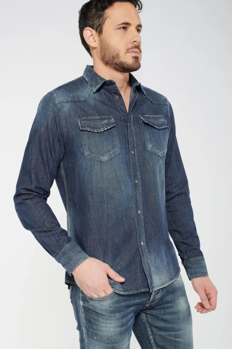 Homme Le Temps des Cerises Chemises Et Vestes-Chemise Juanito En Jeans Bleu