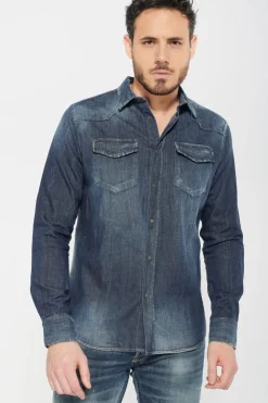 Homme Le Temps des Cerises Chemises Et Vestes-Chemise Juanito En Jeans Bleu
