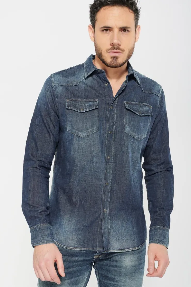 Homme Le Temps des Cerises Chemises Et Vestes-Chemise Juanito En Jeans Bleu