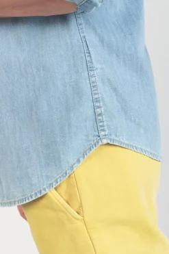 Homme Le Temps des Cerises Chemises Et Vestes-Chemise Juanito En Jeans Bleu Clair