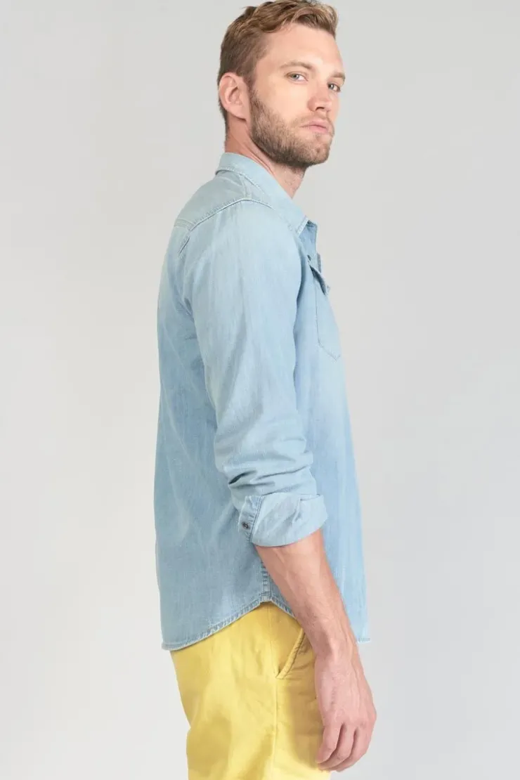 Homme Le Temps des Cerises Chemises Et Vestes-Chemise Juanito En Jeans Bleu Clair