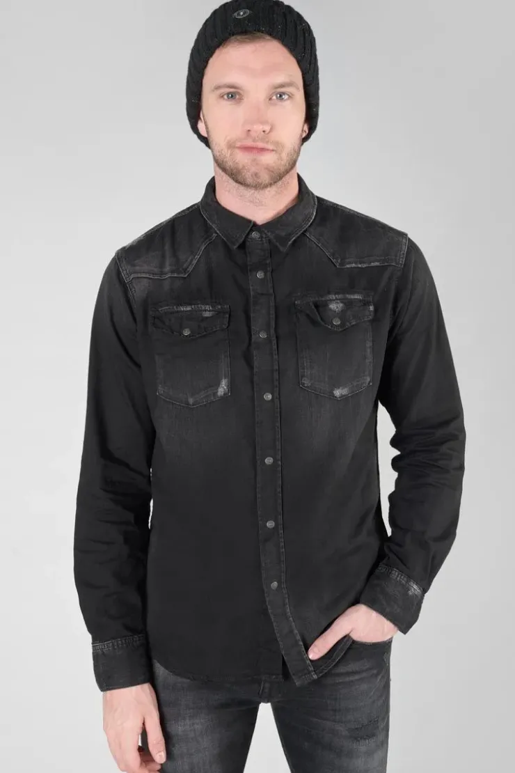 Homme Le Temps des Cerises Chemises Et Vestes-Chemise Juanito En Jeans Noir Delave