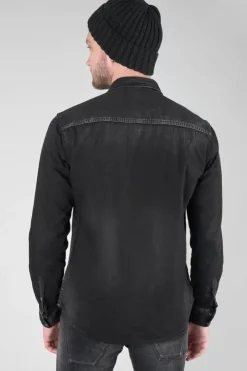 Homme Le Temps des Cerises Chemises Et Vestes-Chemise Juanito En Jeans Noir Delave