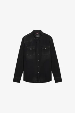 Homme Le Temps des Cerises Chemises Et Vestes-Chemise Juanito En Jeans Noir Delave