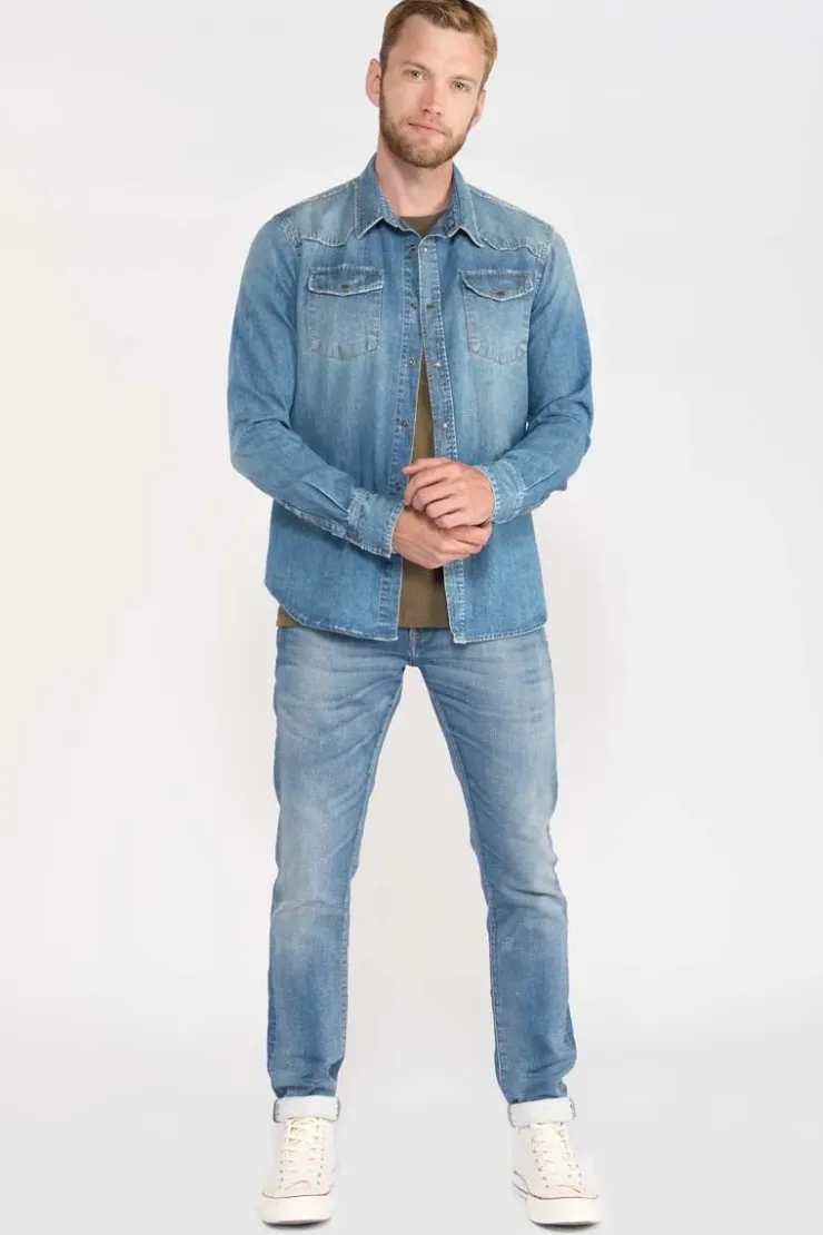 Homme Le Temps des Cerises Chemises Et Vestes-Chemise Juanito En Jeans Bleu Delave