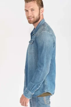 Homme Le Temps des Cerises Chemises Et Vestes-Chemise Juanito En Jeans Bleu Delave