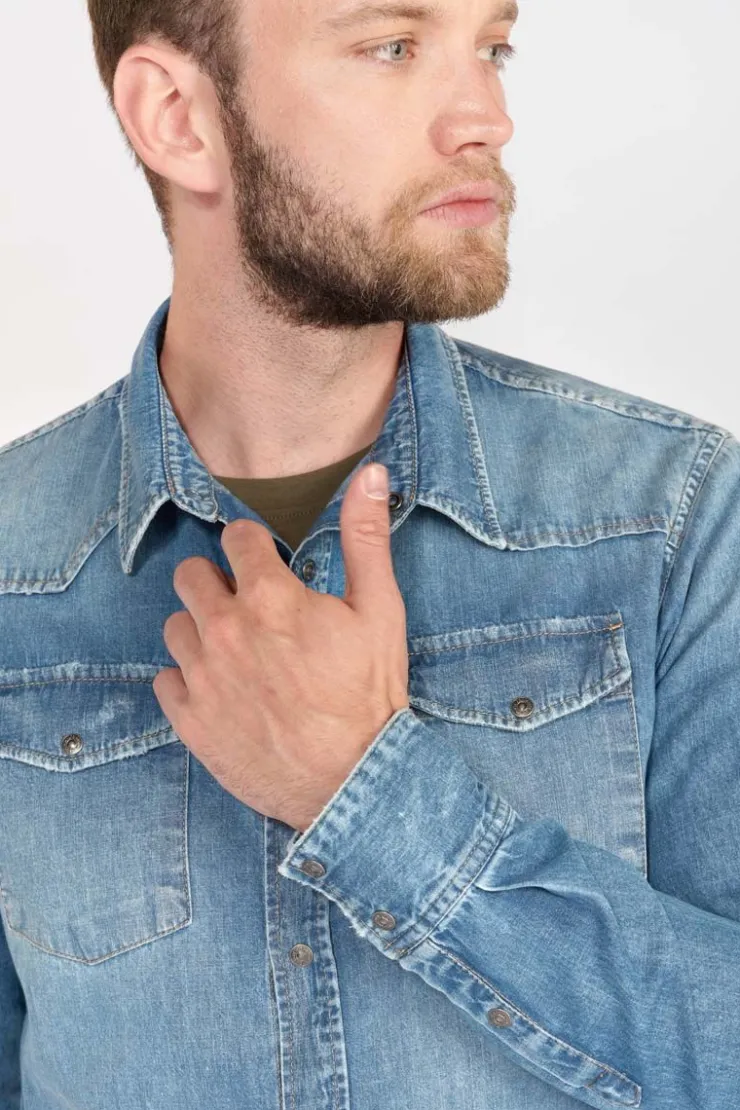 Homme Le Temps des Cerises Chemises Et Vestes-Chemise Juanito En Jeans Bleu Delave