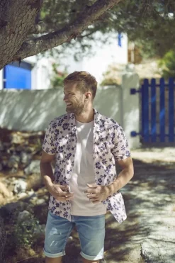 Homme Le Temps des Cerises Chemises-Chemise Postir Rose A Motif Fleuri