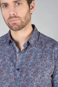 Homme Le Temps des Cerises Chemises-Chemise Retil Bleu Marine A Motif